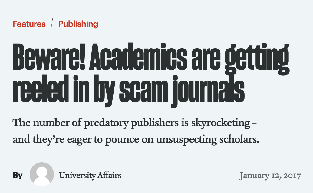 University Affairs article on scam journals