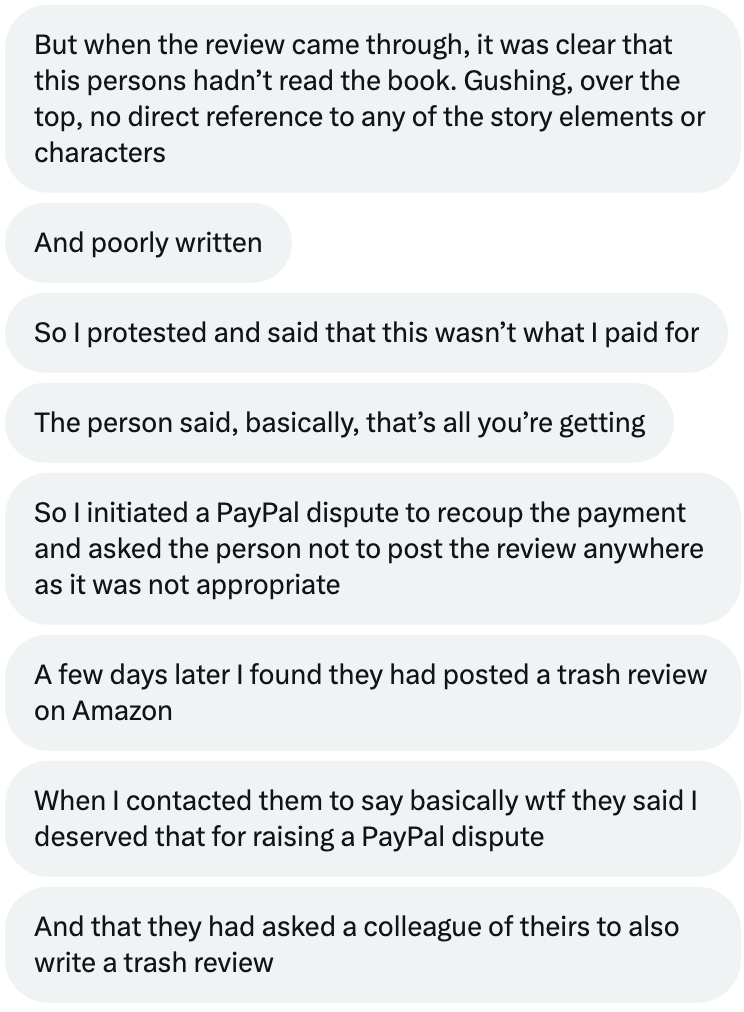 A backfiring paid review (screenshot from X)